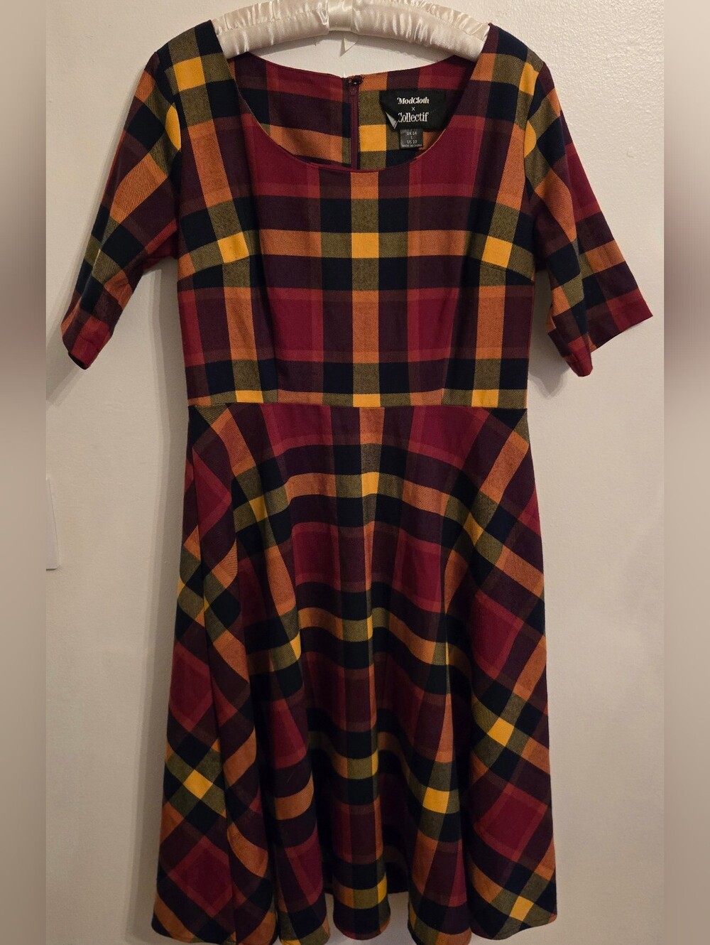 Modcloth X Collectif Plaid Retro 50s Fit And Flare Midi Dress Size 10 Runs Large